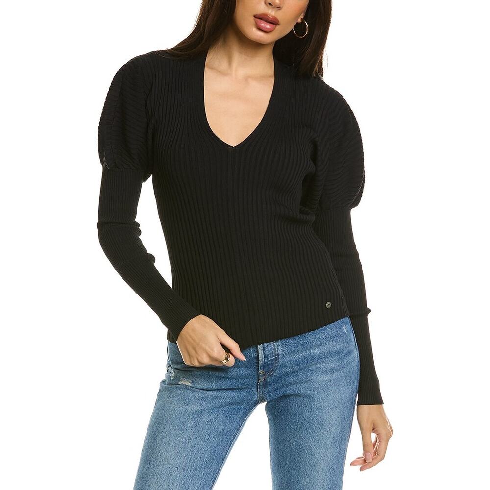 NWT ted baker rib detail knit top with extreme sleeves Size 4 Black